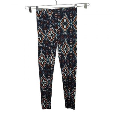 Eye Candy Black Blue Orange Leggings Women Size L Fitted Pull-on Elastic Waist